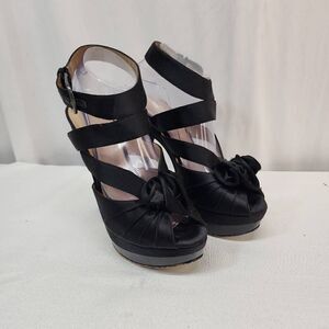 JOAN & DAVID Size 8.5 Davaleria Black Platform Ankle Strap Sandals Heels Stilett